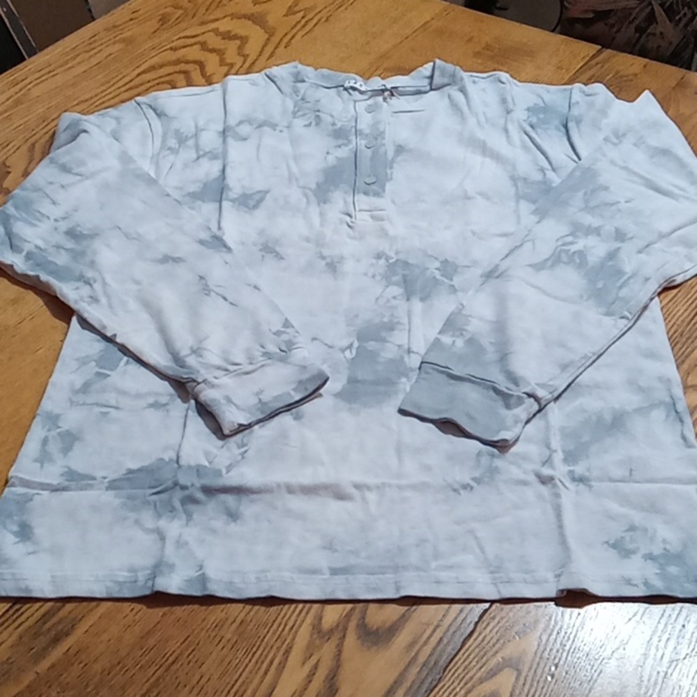 LACAUSA WOMENS SMALL Top Shirt NEW Casual TIE DYE WHITE GRAY ORGANIC COTTON Grey